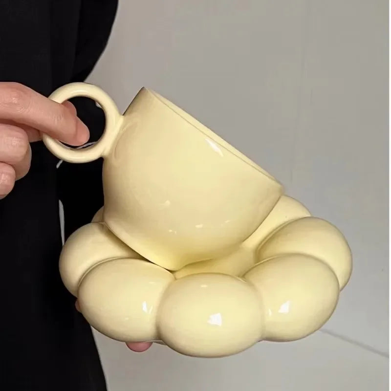 Ensemble tasses céramique nuage soucoupe fleur style créatif