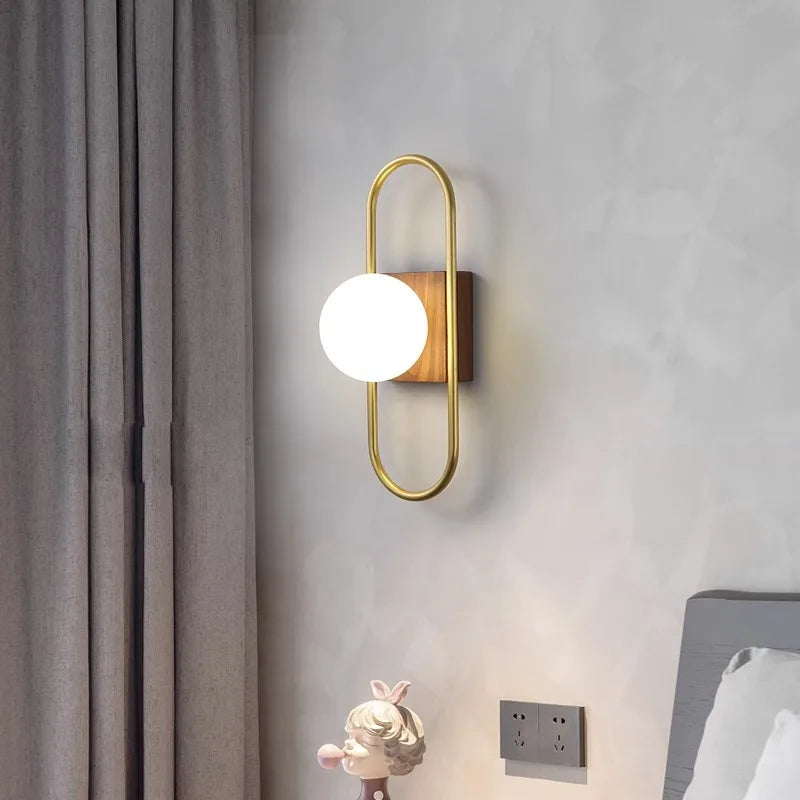 Brass Ring Opal Glass Walnut Color, French Retro Art Vintage Style, Wall Sconce Light for Living Room, Dining Room,Bedroom,Study