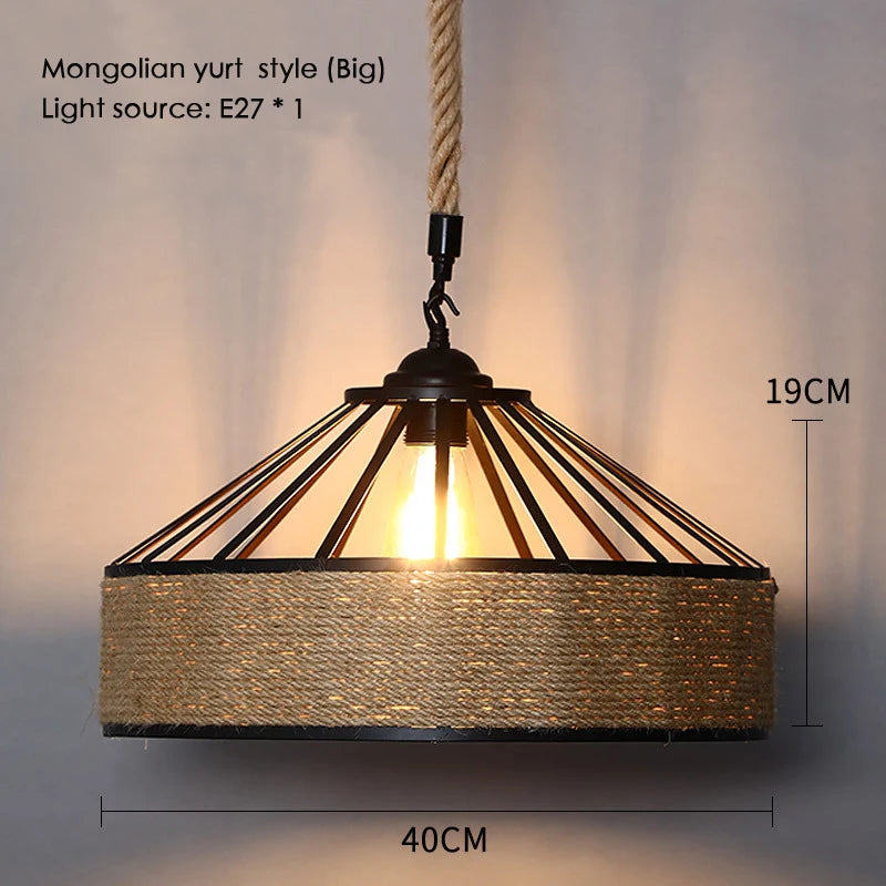 Sisal chanvre corde suspension plafonnier Lustre suspendu Lustre fer main tressage rustique rétro pour salle à manger décor - vue 9 sur 28