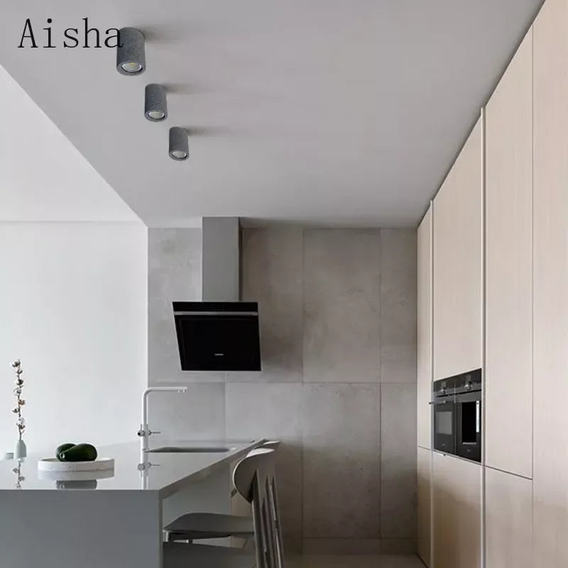 Surface mounted spotlight round cement Led minimalist aisle interior corridor living room - vue 2 sur 8