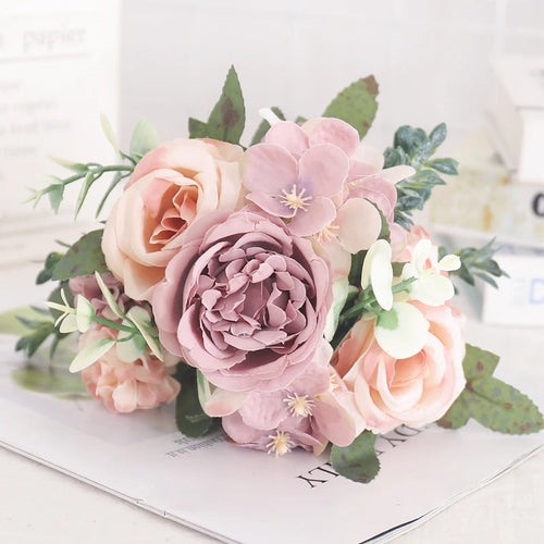 fleurs artificielles soie pivoine hortensia décoration mariage bouquet - vue 20 sur 40