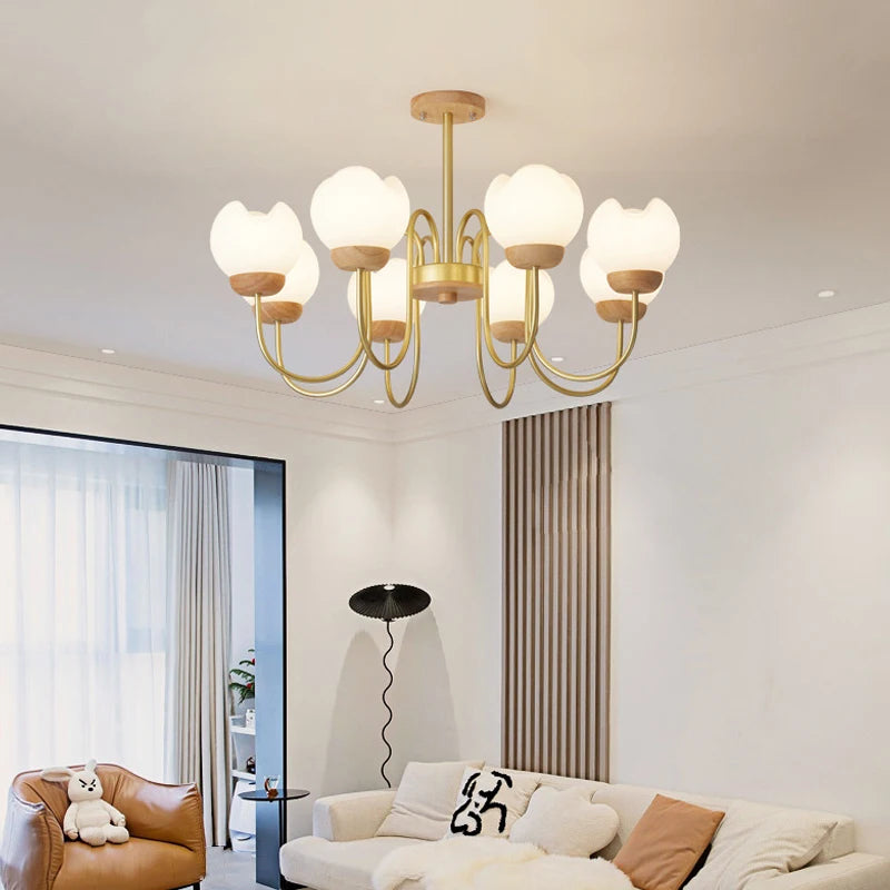 lustre nordique en bois massif pour décoration intérieure élégante - vue 5 sur 9
