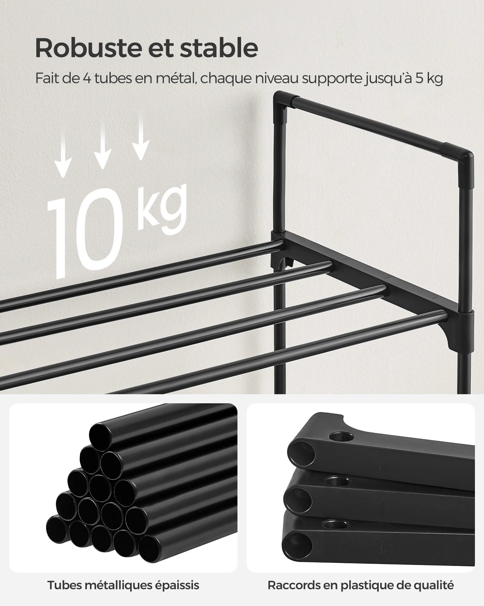 SONGMICS Shoe Rack 3 Tier, Metal Shoe Rack for 12-15 Pairs, Stackable, Hallway, Living Room, Bedroom, 30 x 92 x 55 cm - vue 4 sur 7