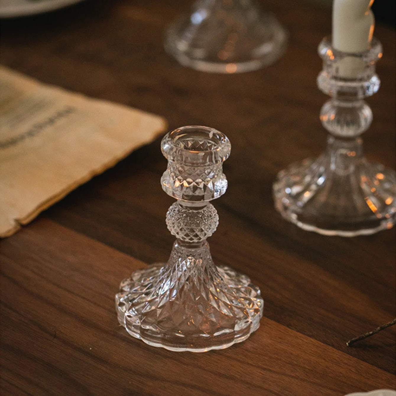 bougeoir en verre transparent pour dîner mariage et photographie - vue 4 sur 9