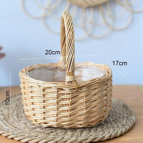 panier de rangement vintage en rotin tissé à la main pour fleurs et aliments - vue 2 sur 7