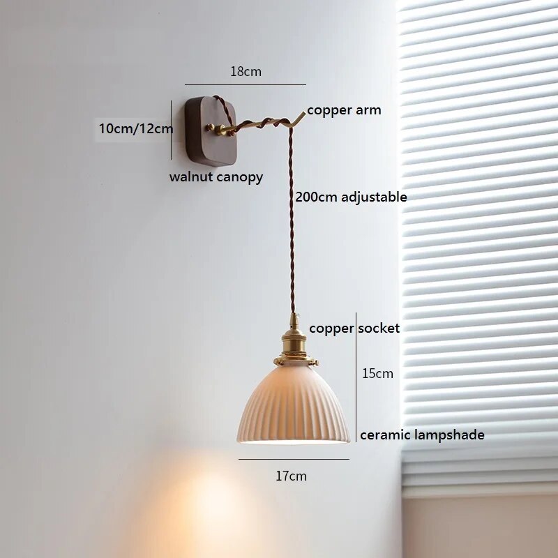 applique murale led noyer cuivre moderne baguette plug-in