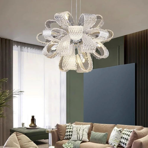 Minimalist floral glass chandelier for modern interiors - vue 2 sur 12