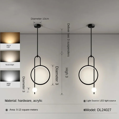 Modern pendant light with gold ring and minimalist Nordic lighting - vue 11 sur 12