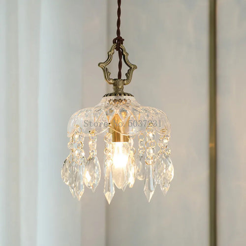 lustre en laiton nordique rétro suspendu en cristal et verre