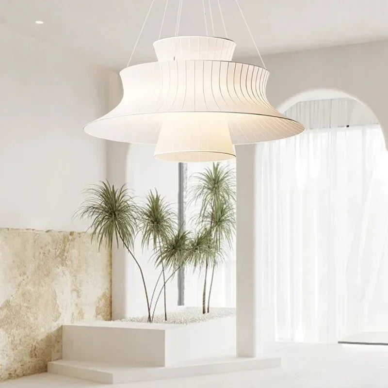 Modern minimalist fabric pendant light, living room dining room interior decoration, home decor, LED lighting fixtures - vue 6 sur 8