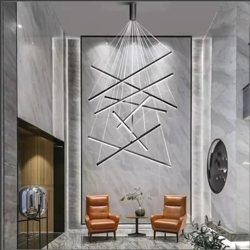 Modern Simple Design LED Ceiling Light, Penthouse Lobby Duplex Corridor Hotel Lobby Living Room Ceiling Decoration Chandelier - vue 3 sur 9