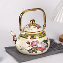 Bouilloire vintage email motif fleuri poignée dorée 15l