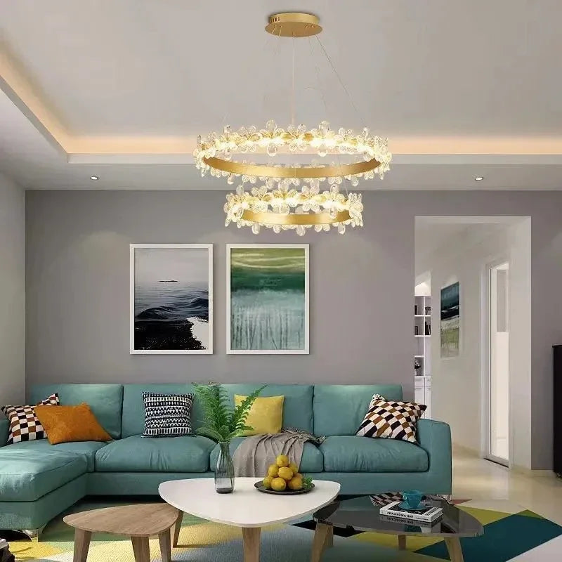 lustre en cristal k9 style nordique avec anneau en pétales et led - vue 4 sur 17