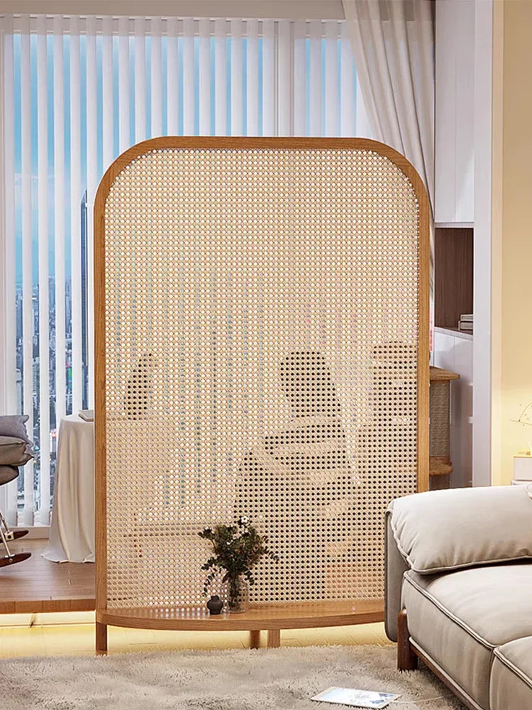 solid wood rattan screen, living room, retro entryway, shelf, partition, homestay, mobile seat screen - vue 3 sur 6