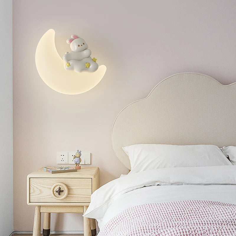 applique murale romantique lune ange ours fille enfant