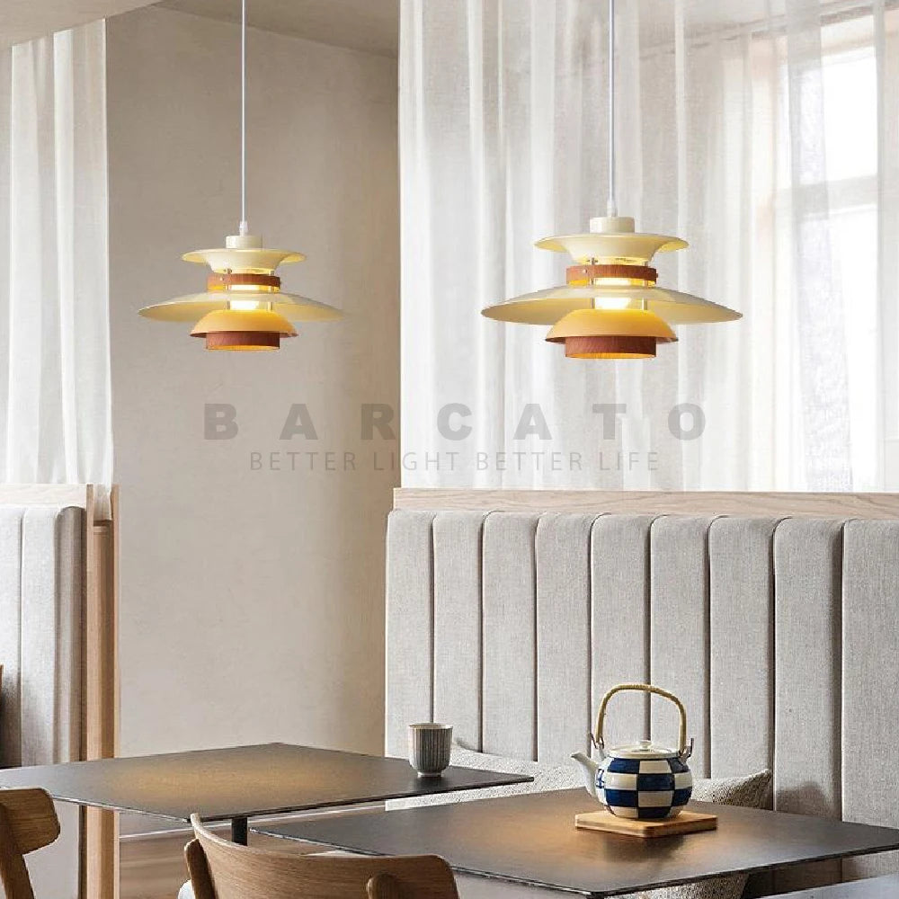 lustre design danois led rétro noyer lampe suspendue - vue 4 sur 12