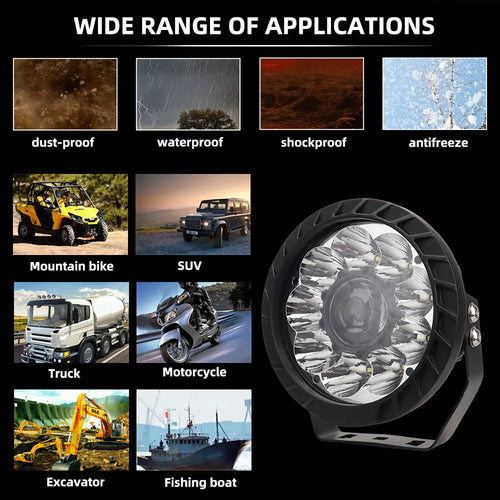 Waterproof round LED spotlight for truck super bright - vue 7 sur 7