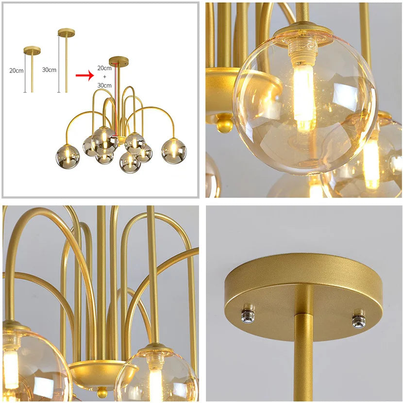sandyha lustre led en verre soufflé à la main style vintage - vue 7 sur 10