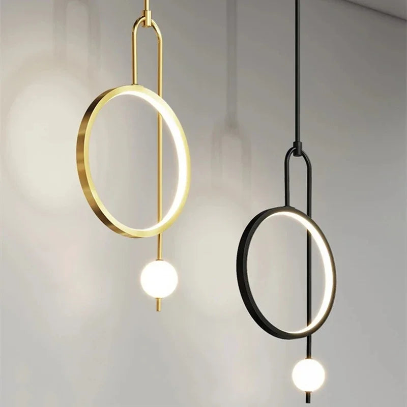 Gold Ring Pendant Light Modern Ball Led Hanging Lamp Bedroom Bedside Nordic Living Room Home Decor Background Lighting - vue 2 sur 10
