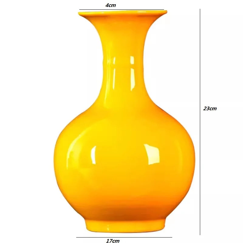 Jingdezhen Yellow Ceramic Vases, All Yellow Glaze Home Crafts, Living Room, Office Decoration, Wedding Gifts - vue 6 sur 11