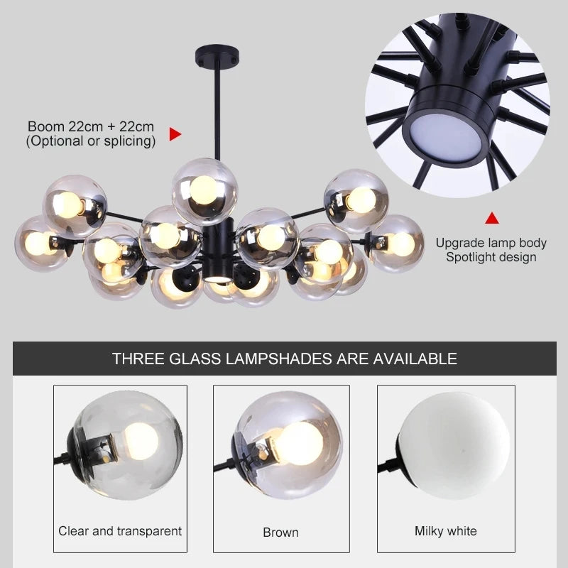Lustre moderne design avec boule en verre magique haricot - vue 6 sur 18