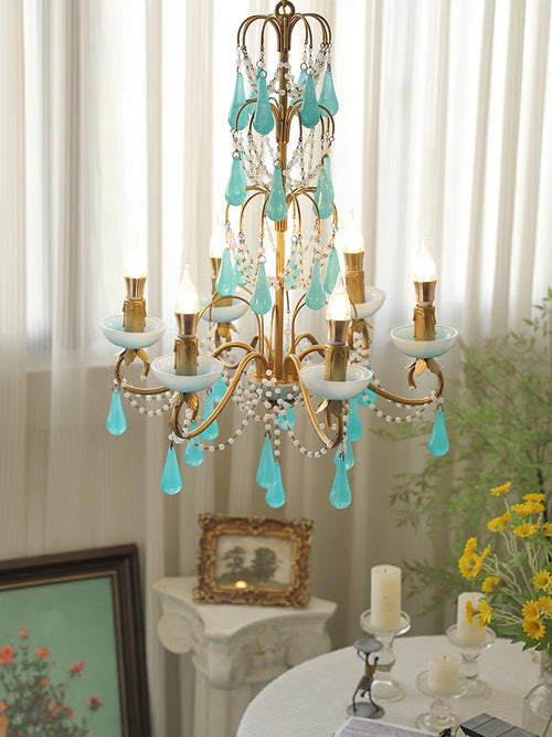 lustre moderne en goutte d'eau art déco en cristal et verre - vue 3 sur 7
