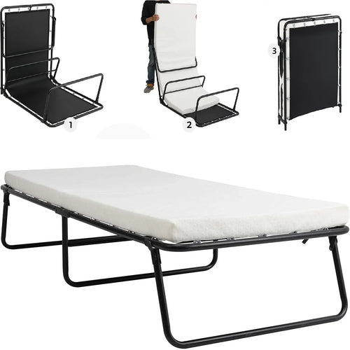 Folding Bed,Adult Guest Bed,80x190cm with 7cm Thick Memory Foam Mattress, Single Bed, Foldable Bed with Mattress Portable