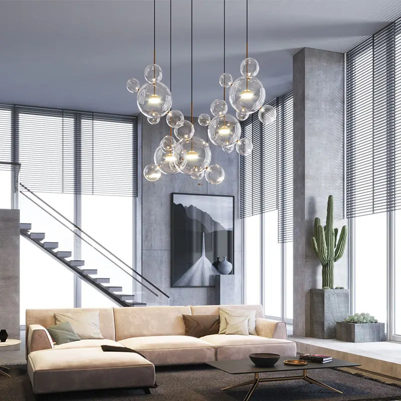 Lustre LED boules en verre design moderne