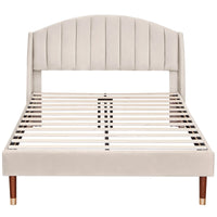 VSOGA Upholstered Bed 140*190 With Slatted Base And Headboard Teen Bed Single Bed Velvet, Beige