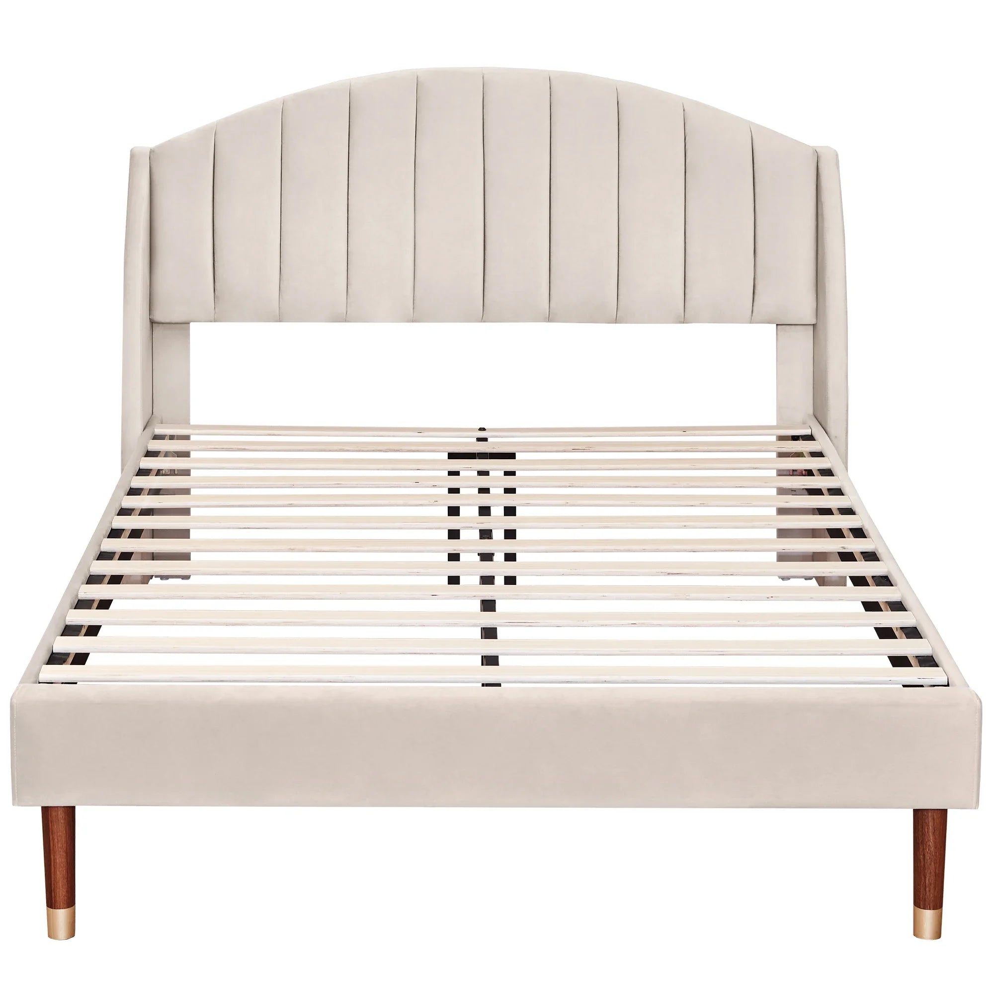 VSOGA Upholstered Bed 140*190 With Slatted Base And Headboard Teen Bed Single Bed Velvet, Beige