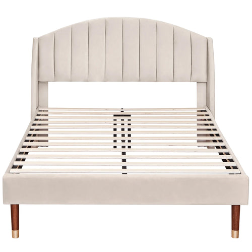 VSOGA Upholstered Bed 140*190 With Slatted Base And Headboard Teen Bed Single Bed Velvet, Beige