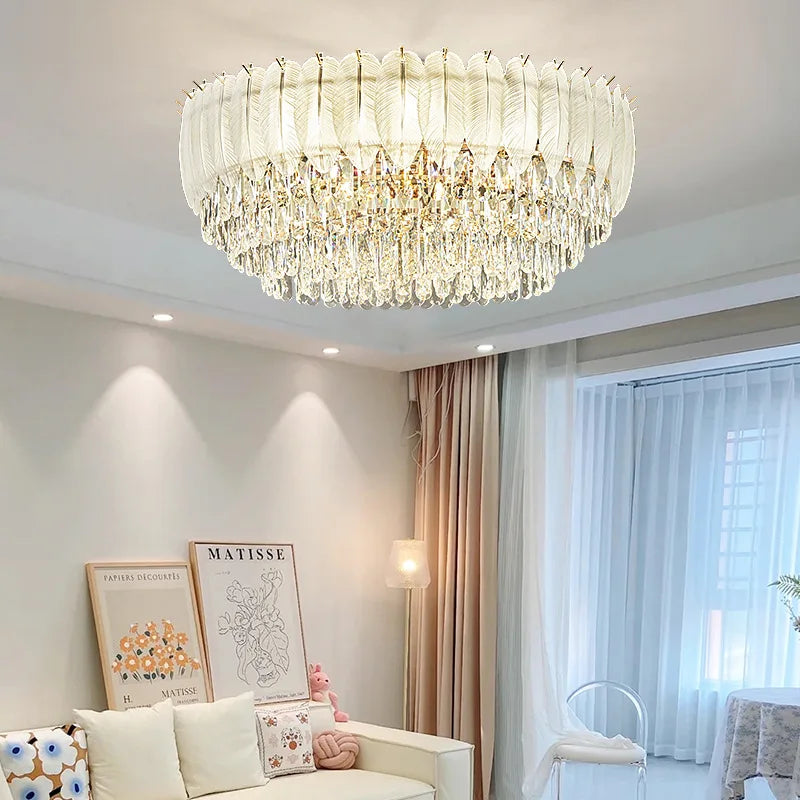 plafonnier rond en cristal luxe éclairage led pour intérieur - vue 3 sur 12
