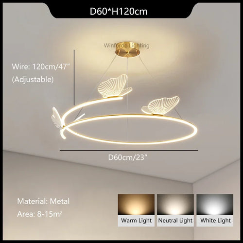 Modern minimalist butterfly LED chandelier for home decor - vue 9 sur 9