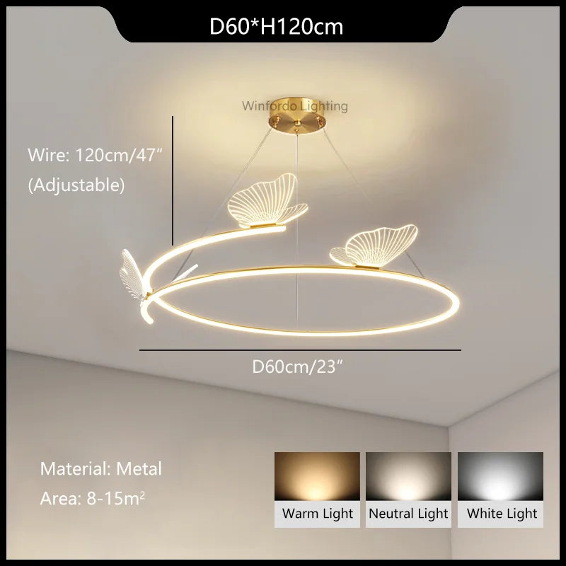 Modern minimalist butterfly LED chandelier for home decor - vue 8 sur 9