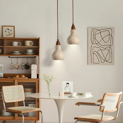 Vintage natural stone LED pendant light for interiors - vue 3 sur 6