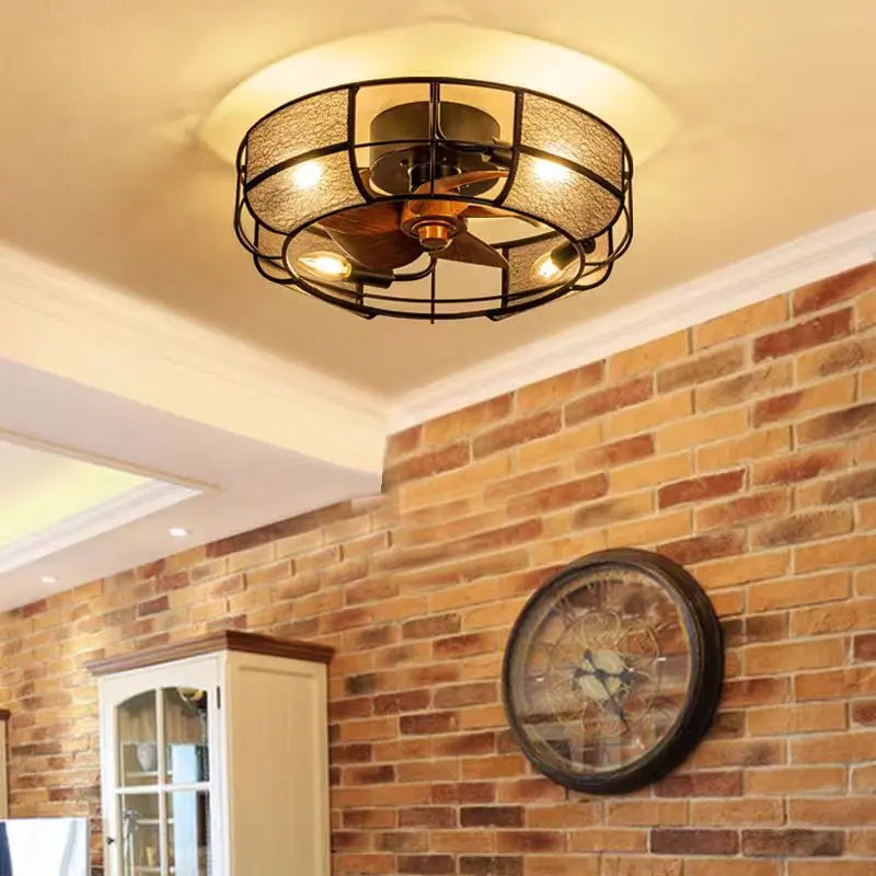 plafonnier rétro avec ventilateur et lumière design moderne - vue 5 sur 8