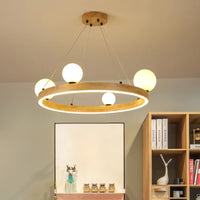 lustre rond moderne en verre et bois pour décoration intérieure