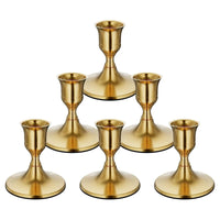 6PCS Brass Gold Taper Candle Holders, Vintage Metal Candlestick Holders For Dinner Room Table Centerpiece Gold Mantel