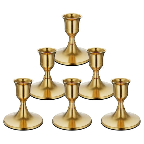 6PCS Brass Gold Taper Candle Holders, Vintage Metal Candlestick Holders For Dinner Room Table Centerpiece Gold Mantel