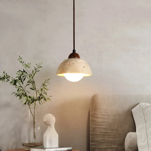 Travertin jaune style japonais wabi-sabi chambre lampe suspendue design rétro restaurant allée suspension - vue 2 sur 15