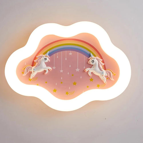 lustre nuage arc-en-ciel avec cheval pour chambre d'enfant