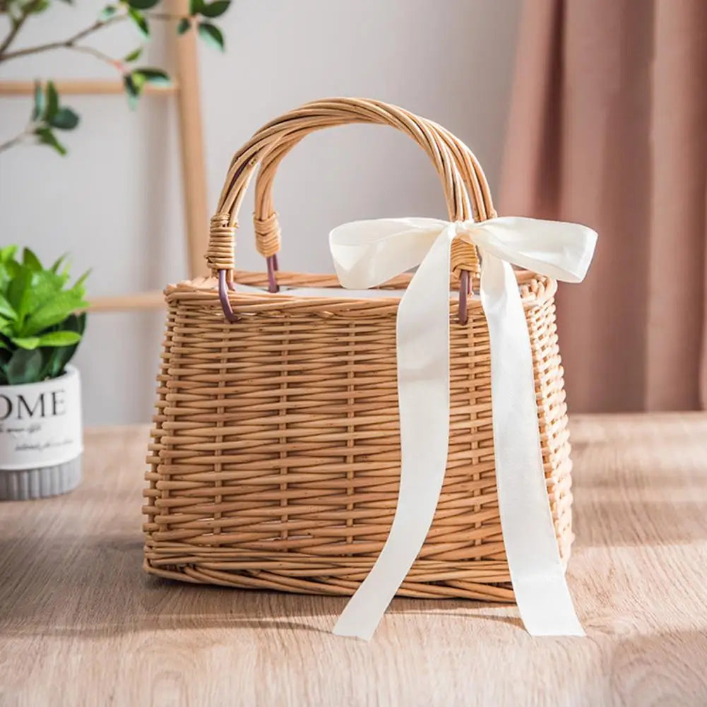 panier à fleurs en osier style rustique pour femmes - vue 7 sur 8