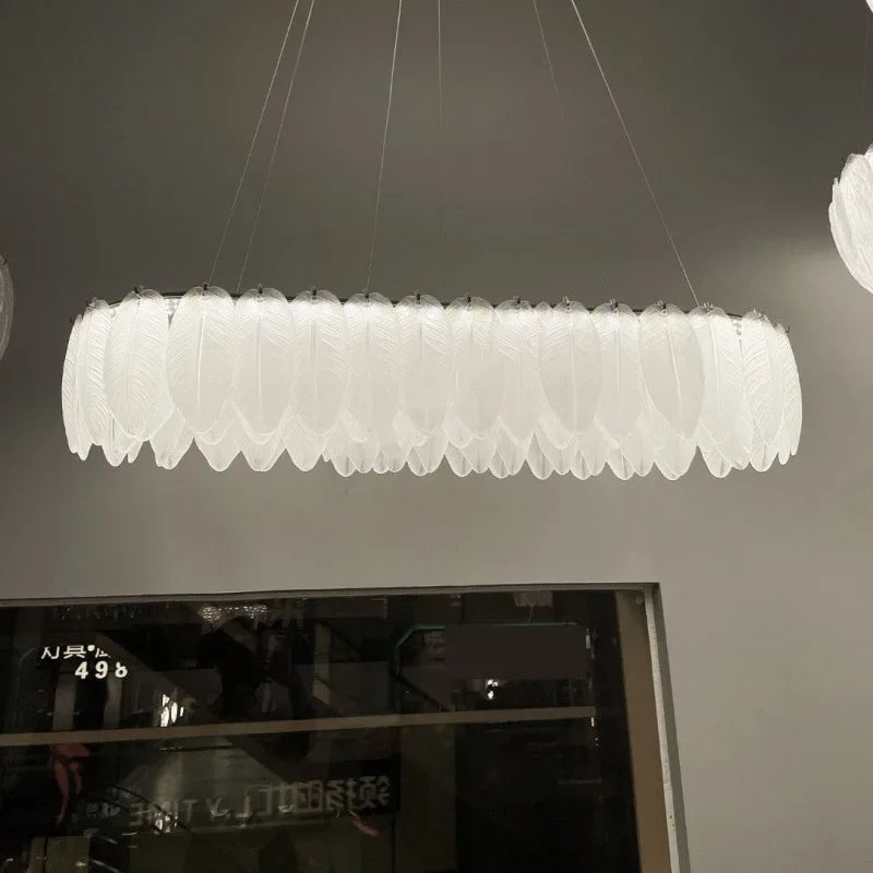 lustre led nordique en verre cristal et plumes décoratif d'intérieur - vue 4 sur 11