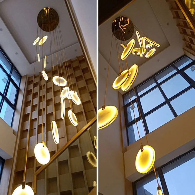 Lustre artistique LED en marbre doré à intensité réglable - vue 4 sur 25
