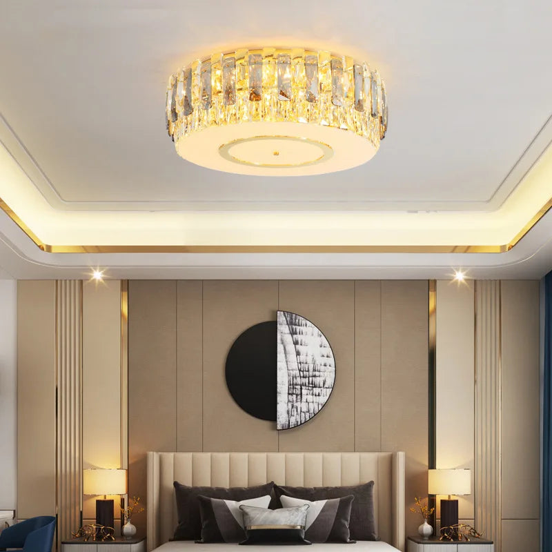 lustre led dimmable en verre cristal rond argent moderne - vue 2 sur 11