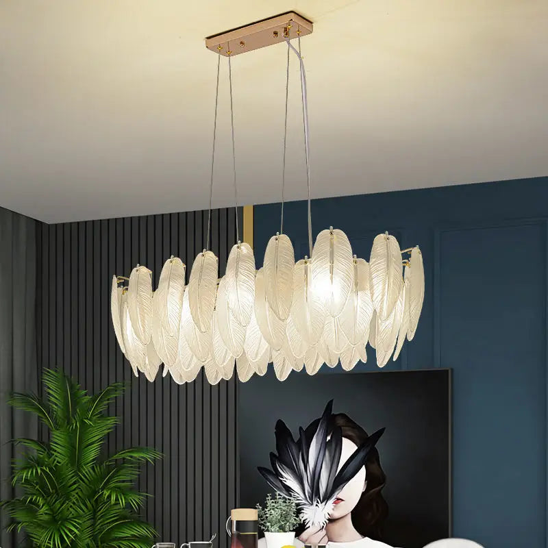 lustre de luxe moderne en plumes et verre métallique - vue 4 sur 11