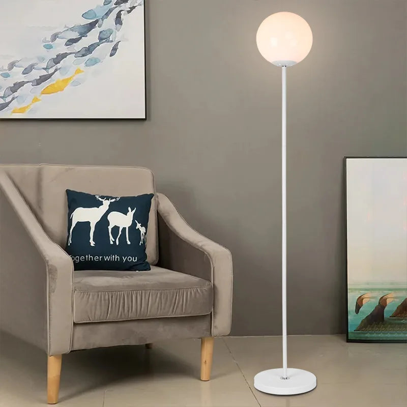 Lampadaire verre moderne blanc noir E27 - vue 3 sur 8