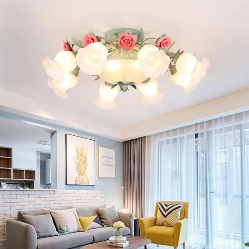 plafonnier en verre rose pour un éclairage romantique et décoratif - vue 5 sur 9