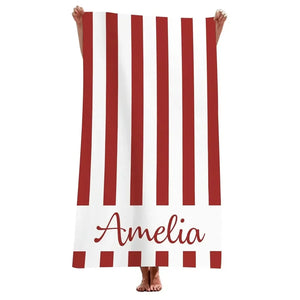 Personalised striped microfibre beach towel with name