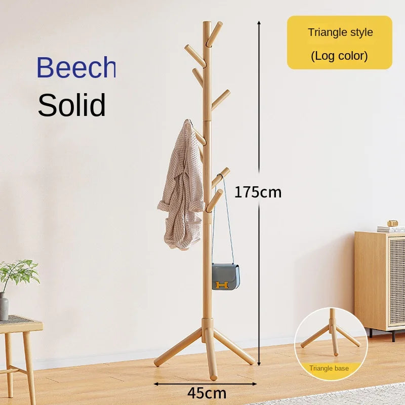 Solid Wood Coat Hanger with Hook, Floor Mounted Coat Hanger, Home Furniture, Clothes Hanger, Modern Bedroom, Dormitory Coat Rack